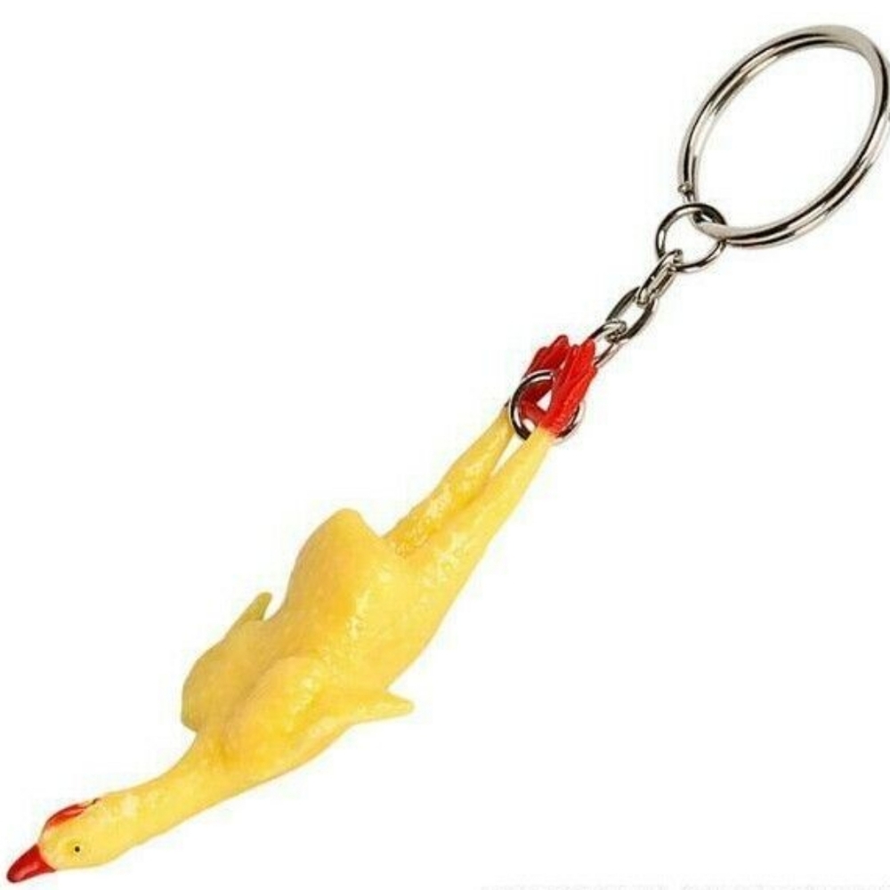 Yellow Stretch Rubber Chicken Keychain